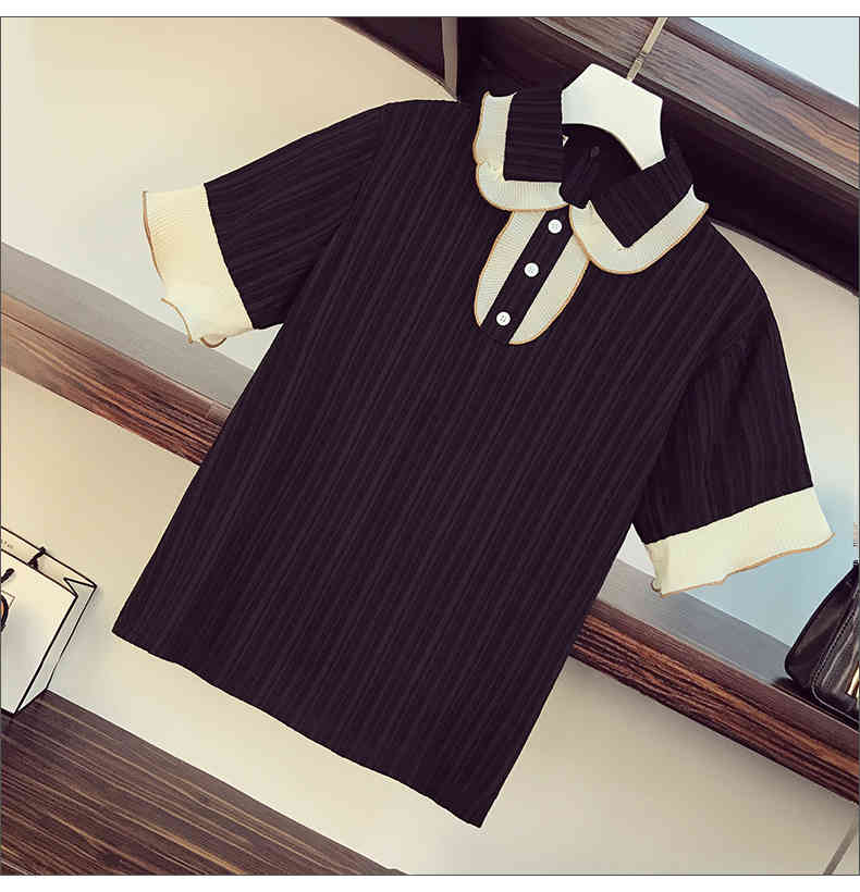 Women korean Summer Two piece Sets Office Ladies Peter Pan Collar Short Sleeve Top + Casual Short pants Suit 210518