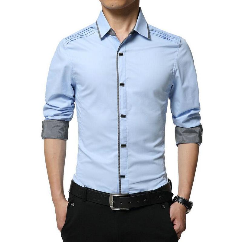 Fashion Casual Men Shirt Long Sleeve Patchwork Slim Fit 100% Cotton Mens Dress Shirts AYG184 Men's