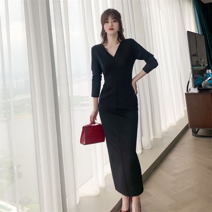 autumn and winter bottoming black dress looks thin sexy Office Lady Winter Knee-Length Solid 210603
autumn and winter bottoming black dress looks thin sexy Office Lady Winter Knee-Length Solid 210603