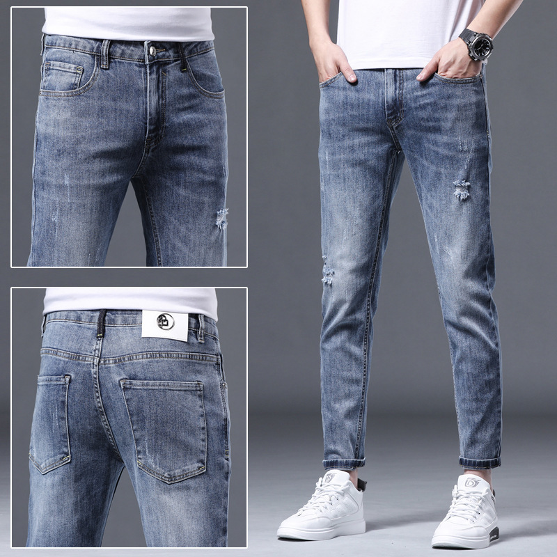 jean fashion jeans spring casual capris mid waist blue denim micro elastic ordinary cotton wash youth men's pants
jean fashion jeans spring casual capris mid waist blue denim micro elastic ordinary cotton wash youth men's pants