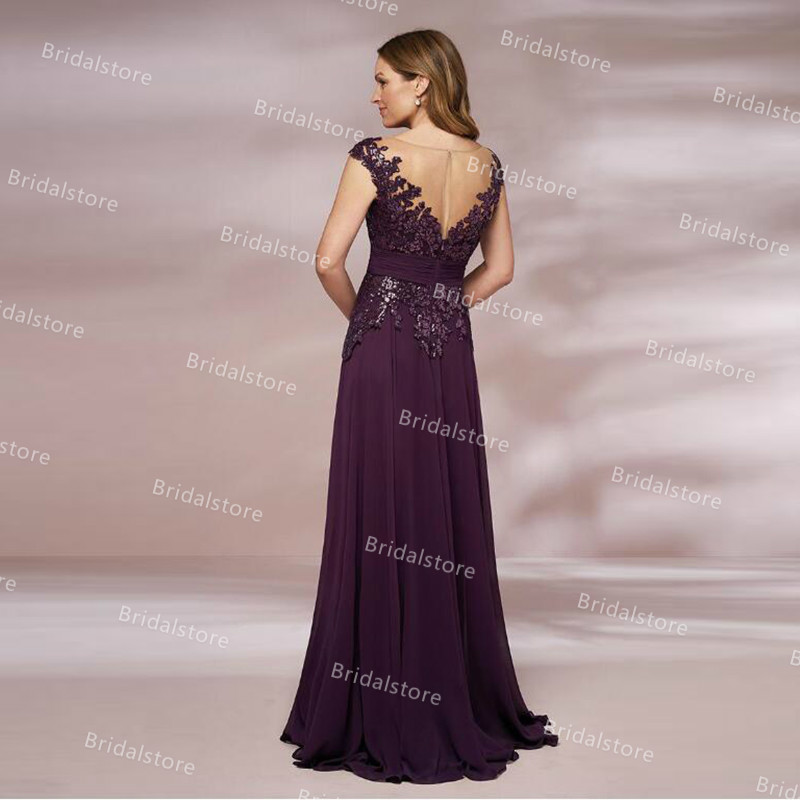 Sexy Chiffon Grape Mother Of The Bride Dresses With Appliques Elegant Floor Length Open Back Prom Dress Slit Fitted Women Wedding Guest Gowns Vestidos