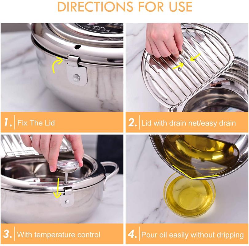 Deep Frying Pot With + Lid 304 Stainless Steel Japanese Kitchen Tempura Fryer Pan 20 24 Cm KC0405 Pans