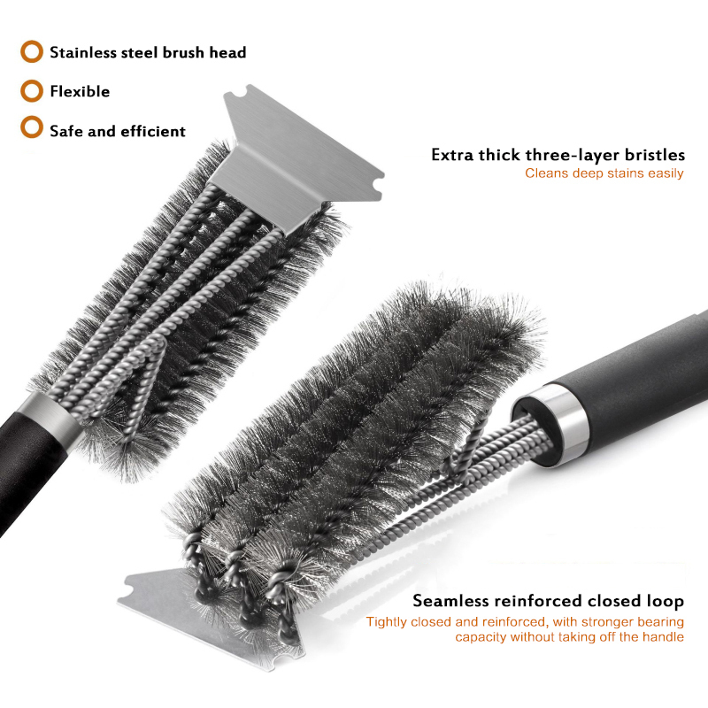 1PC BBQ Grill Cleaning Brush Stainless Steel Kitchen Accessories Bristles Cleaning Brushes Cooking Tool Barbecue Gadget