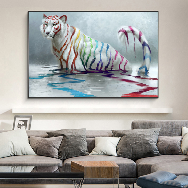 Modern Colorful Tiger Poster Canvas Painting Abstract Animal Art Wall Picture HD Printing For Living Room Home Decor No Frame