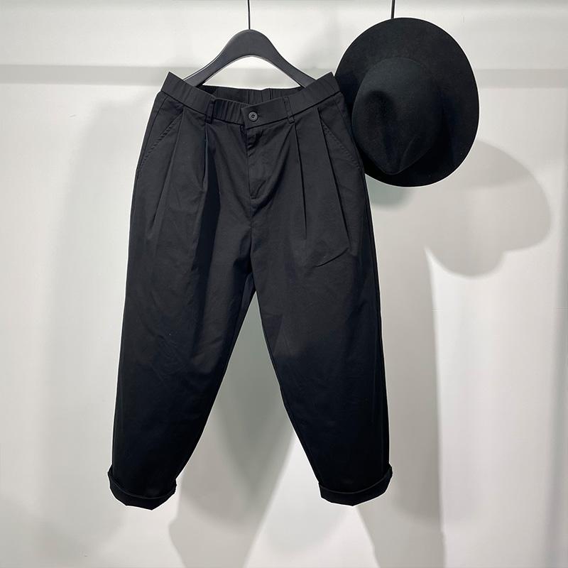 Original Spring And Summer Fashion Men's Dark Black Simple Loose Tooling Straight Pants