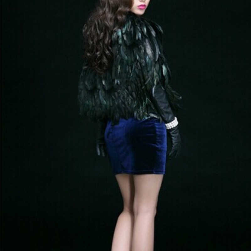 fashion peacock feather cape coat women elegant short paragraph props dance fur vest waistcoat shawl highgrade vest jacket y0829