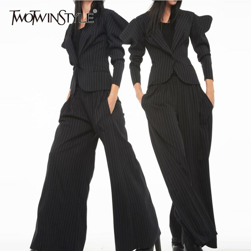 Black Striped Blazer Coat Female Long Sleeve Broad Shoulders Blazers Tops Women Fashion Clothes Autumn 210524