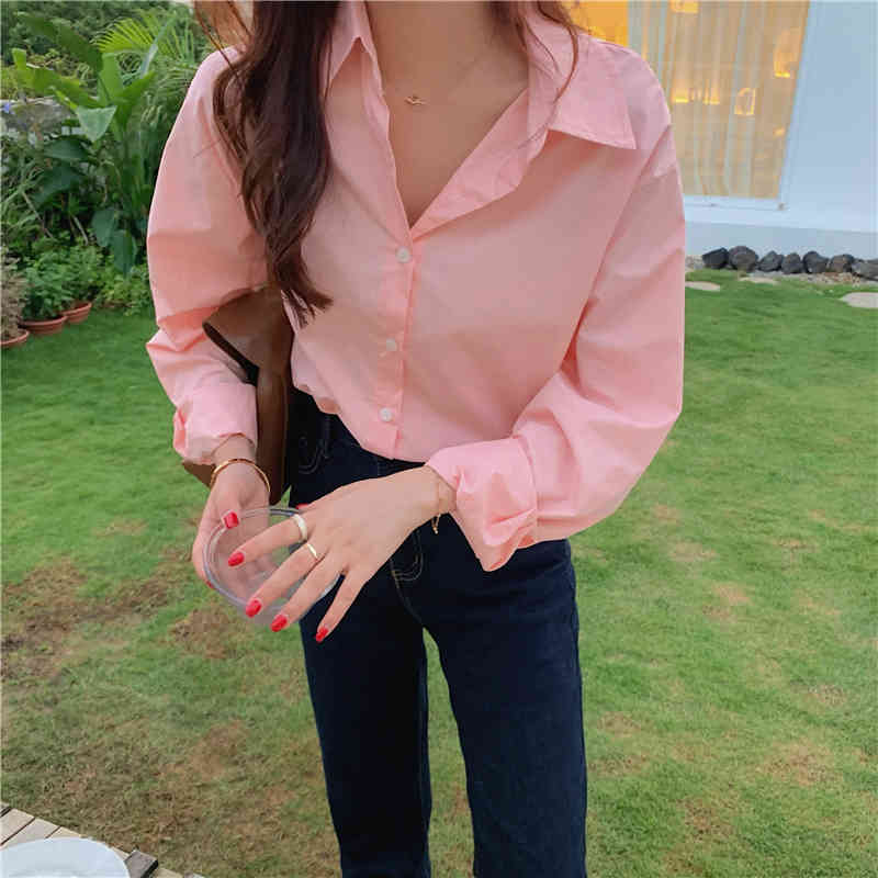 Fashion Work Wear Basic Shirt Women Tops Minimalist Casual Formal Shirts OL Solid Loose Full Sleeve Chic Blouses 210421