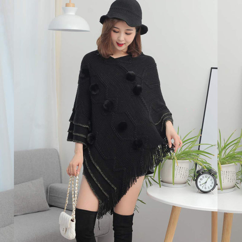 Early Autumn Female Korean Loose Fringed Shawl Sweater Coat Large Size Knitted Cape Bat Shirt Outer Pullover Blouse 210427