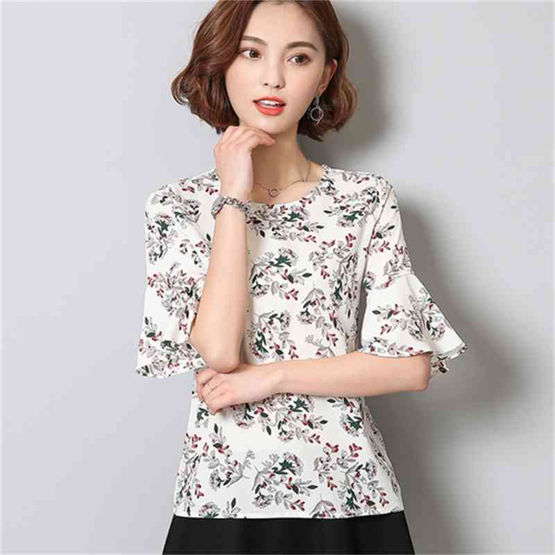 Fashion Chiffon Floral Women Blouse Shirt Summer Tops Blusas Print Feminine s 0374 40 210506