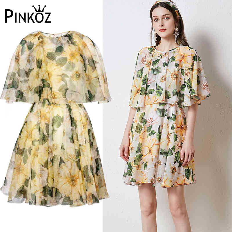 summer mini dress chiffon holiday casual loose dresses for women lady chic floral printed paris fashion vestido de mujer 210421