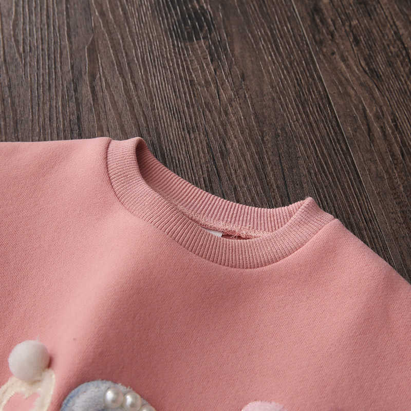 Autumn Warm Fashion 2 3 4-10 Years Long Sleeve Letter Ball Pearl Hoodies Kids Baby Girls Plus Velet Winter Sweatshirts 210529