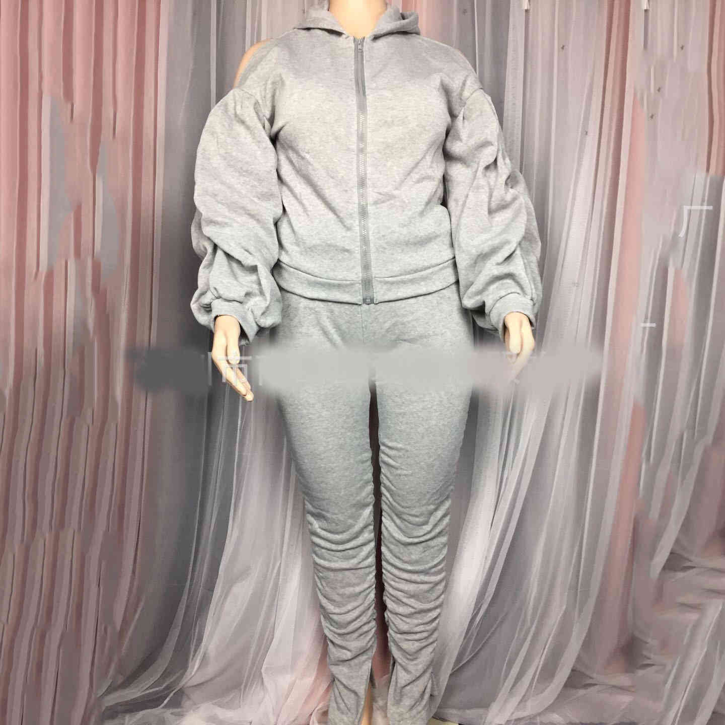 Clothes For Women Fall Sets Hooded Sweatshirts Top And Long Pants Two Pieces Grey Black Causal Sport Fashion Femme Set 210510