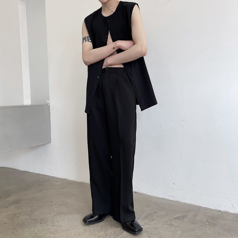 IEFB Spring And Summer Long Round Neck Cardigan Sleeveless Vest Single Button Wear Fashion Black White Tops 9Y5565 210524