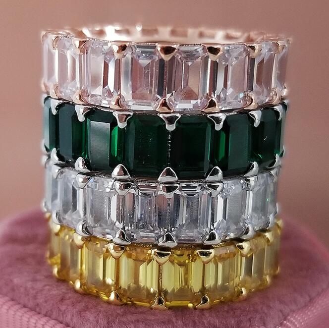 2022 Ins Top Sell Wedding Rings Simple Fashion Jewelry 925 Sterling Silver Emerald Cut 5A Cubic Zircon Promise Party Stackable Handmade Women Bridal R