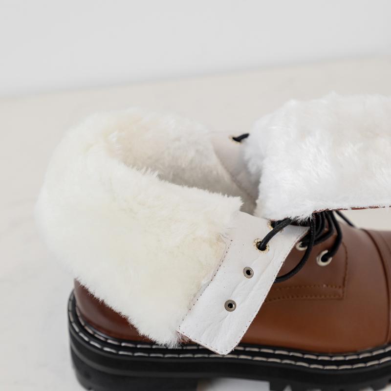Boots Leather Snow Women Autumn Winter Cross Strap Low Square Heels Motorcycle Female Brown Back Sewing Wool Ankle Boot