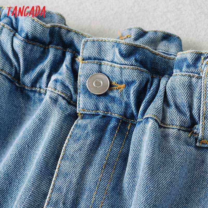 Tangada Fashion Women High Waist Jeans Pants Long Trousers Strethy Pockets Buttons Female XE09 211129