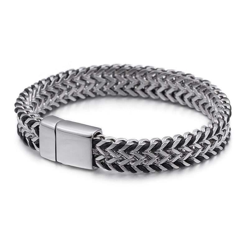 Men Jewelry Braided Leather Double Row Stainless Steel Woven Chain Width 11mm Magnet Buckle Bracelet Wholesale, Black
Men Jewelry Braided Leather Double Row Stainless Steel Woven Chain Width 11mm Magnet Buckle Bracelet Wholesale, Black