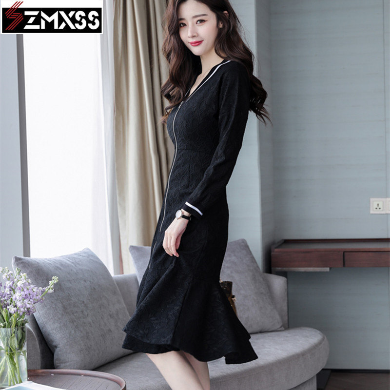 SZMXSS Korean Version Autumn New Women's Clothing V-Neck Pleated Slim Printed Pencil Dress Long-Sleeved Mini Dresses 210409