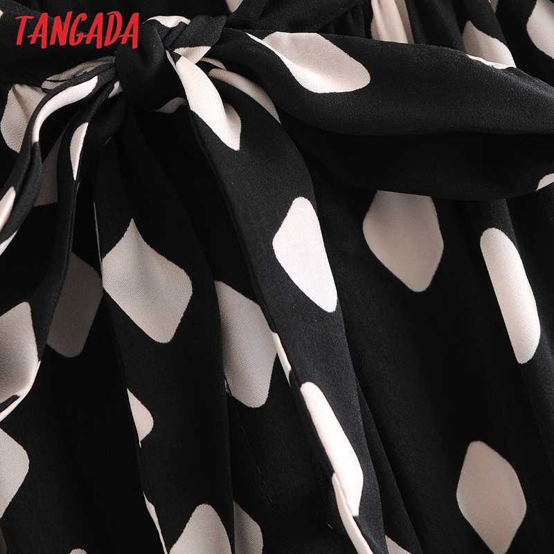 Tangada Spring Fashion Women Geometry Print Bow Tie Shirt Dress Long Sleeve Office Ladies Midi Dress With Slash 3A61 210630