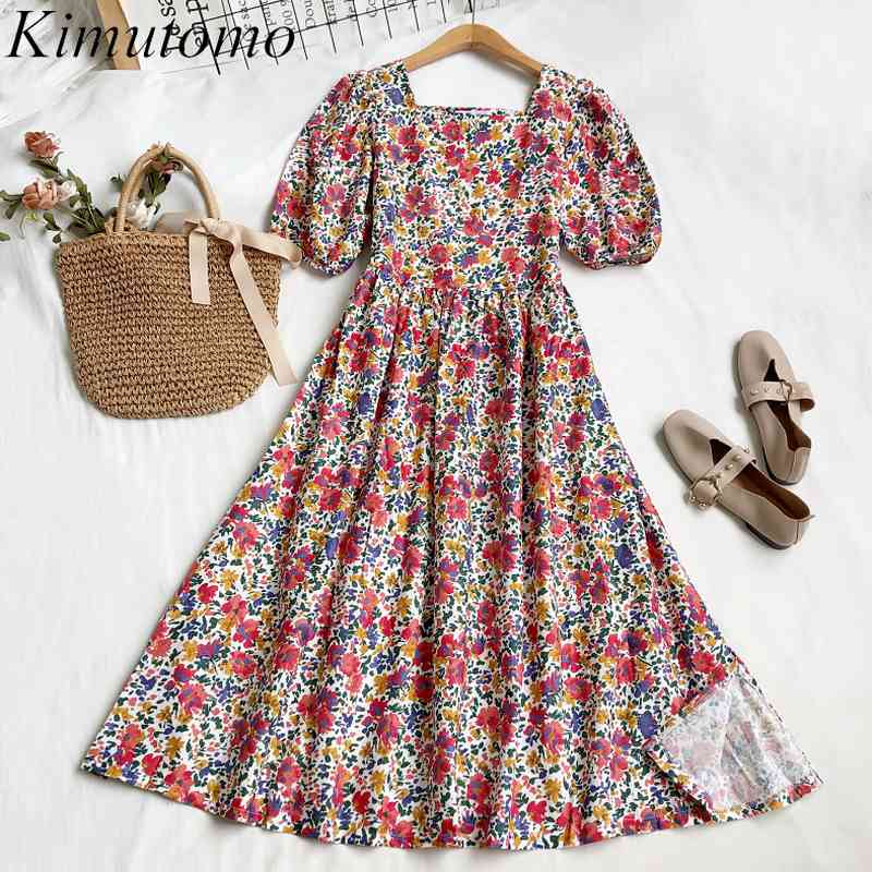 Kimutomo Summer Vintage Dress Sweet Floral Print Square Collar Short Puff Sleeve High Waist Split Vestidos Elegant 210521, Photo
Kimutomo Summer Vintage Dress Sweet Floral Print Square Collar Short Puff Sleeve High Waist Split Vestidos Elegant 210521, Photo