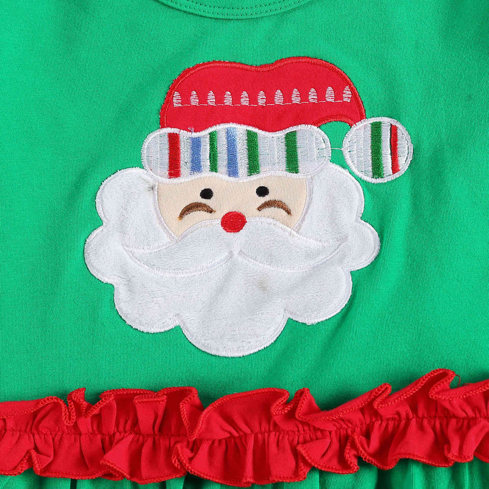 1-6Y Christmas Toddler Kid Girls Clothing Set Green Long Sleeve Santa Tops Denim Pants Outfits Xmas Child 210515