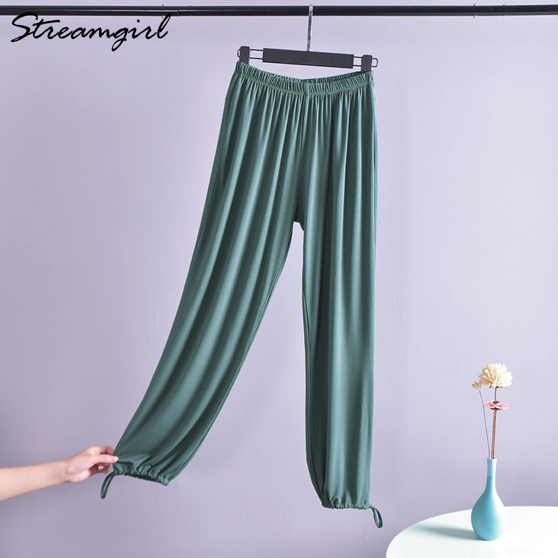 Womens Casual Pants Loose Sweatpants Women Solid Spring Modal Joggers Lace Up Summer Loose Pants Women Trousers High Waisted 210421