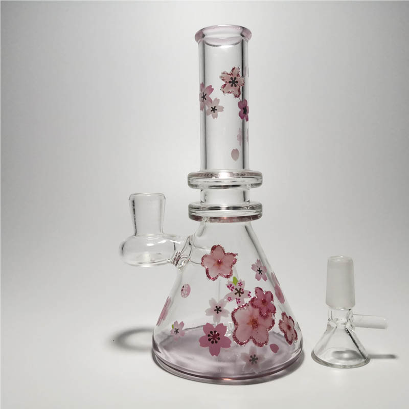 7 inches pink cherry blossoms painted handmade glass bongs in hookahs for smoking with 14mm bowl water pipes rigs beaker base gift sets 
7 inches pink cherry blossoms painted handmade glass bongs in hookahs for smoking with 14mm bowl water pipes rigs beaker base gift sets