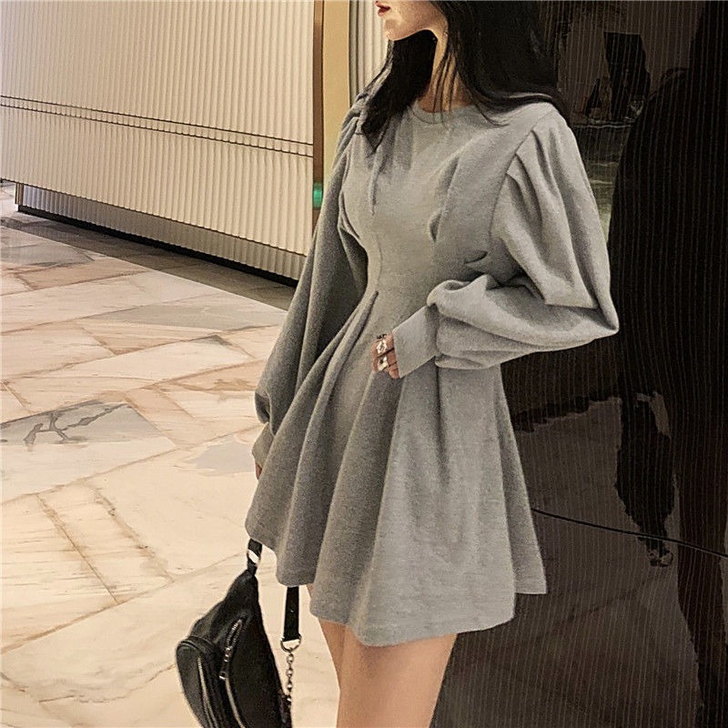 QWEEK Black Mini Dress Spring Fashion Korean Style Gothic Goth Wrap Long Sleeve Pleated Dress Casual Wrap Streetwear Women 210409