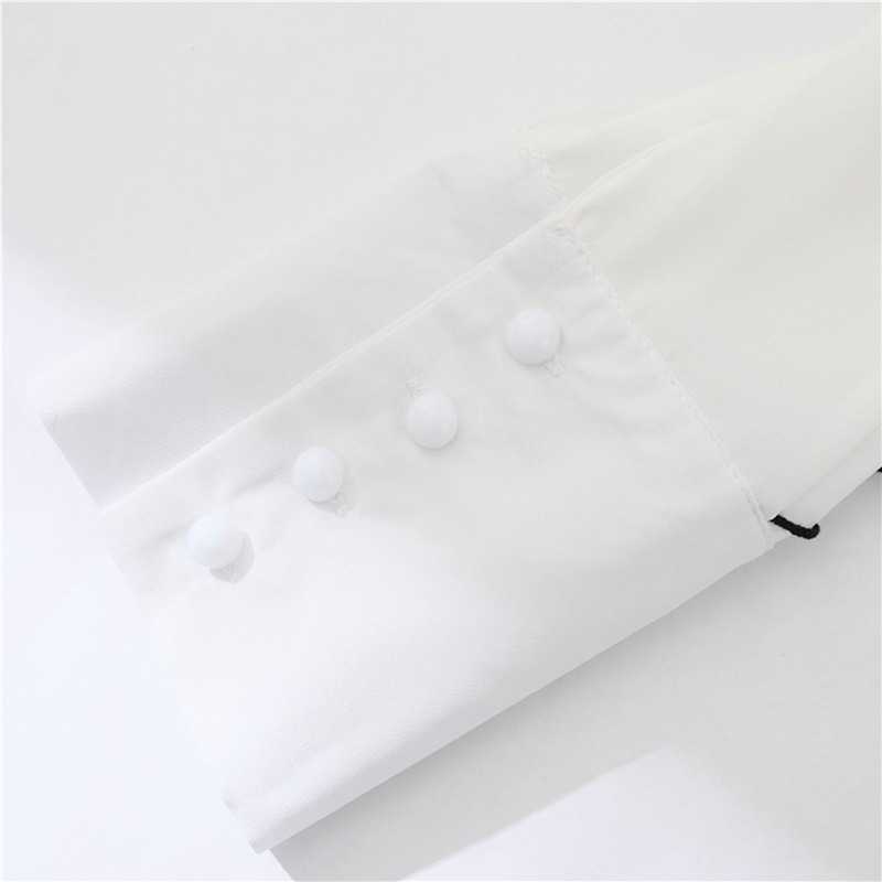 Spring Summer Stand Neck Cascading Ruffle Long Sleeve Blouse Solid Chiffon Casual Shirt Elegant Fashion Women Clothing 210525