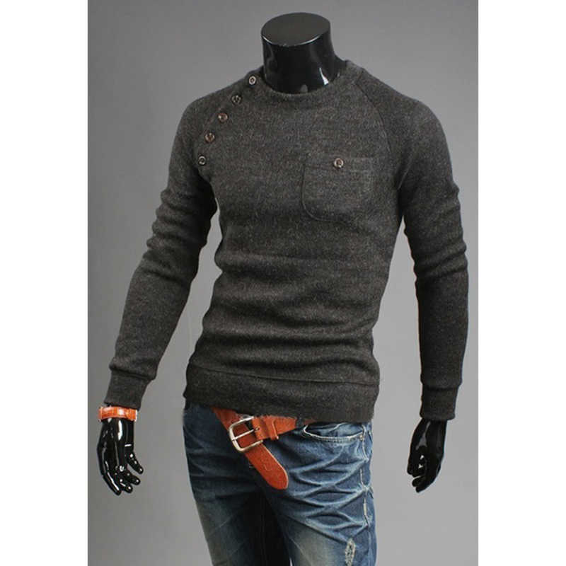 ZOGAA Mens Sweaters Casual O-Neck Pullover Knitwear with Pocket Clothes Autumn Solid Slim Pull Homme Cashmere Thin Sweater Tops 210929