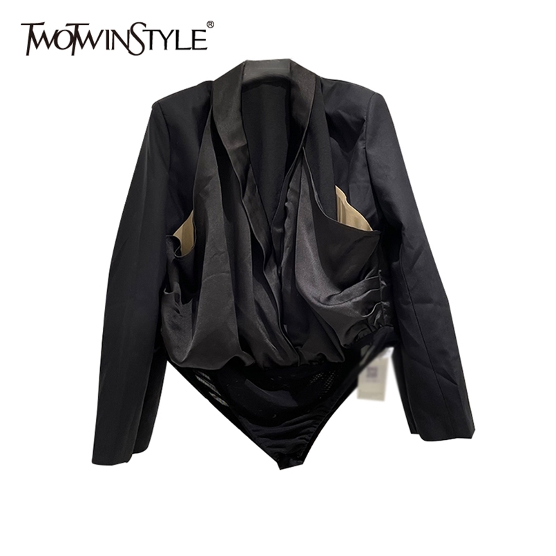 Hit Color Ruched Jumpsuit For Women Lapel Long Sleeve Patchwork Straight Jumpsuits Female Spring Fashion Style 210521, Black
Hit Color Ruched Jumpsuit For Women Lapel Long Sleeve Patchwork Straight Jumpsuits Female Spring Fashion Style 210521, Black
