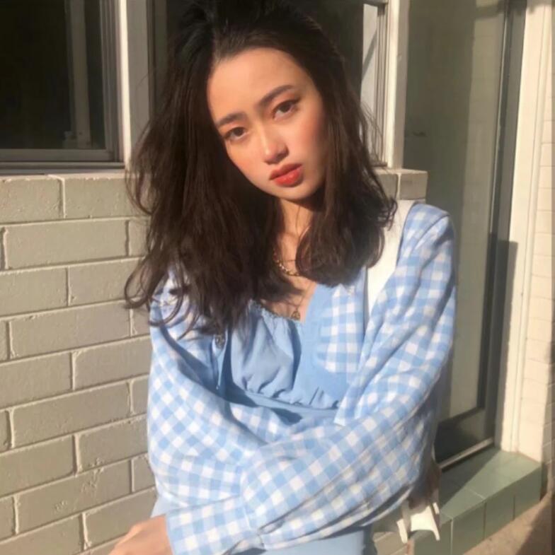 CHIC French Check Plaid Knitted Crop Cardigan Sweater Retro Woman V neck Long Lantern Sleeve Gingham Jumper Short Knitwear 210429