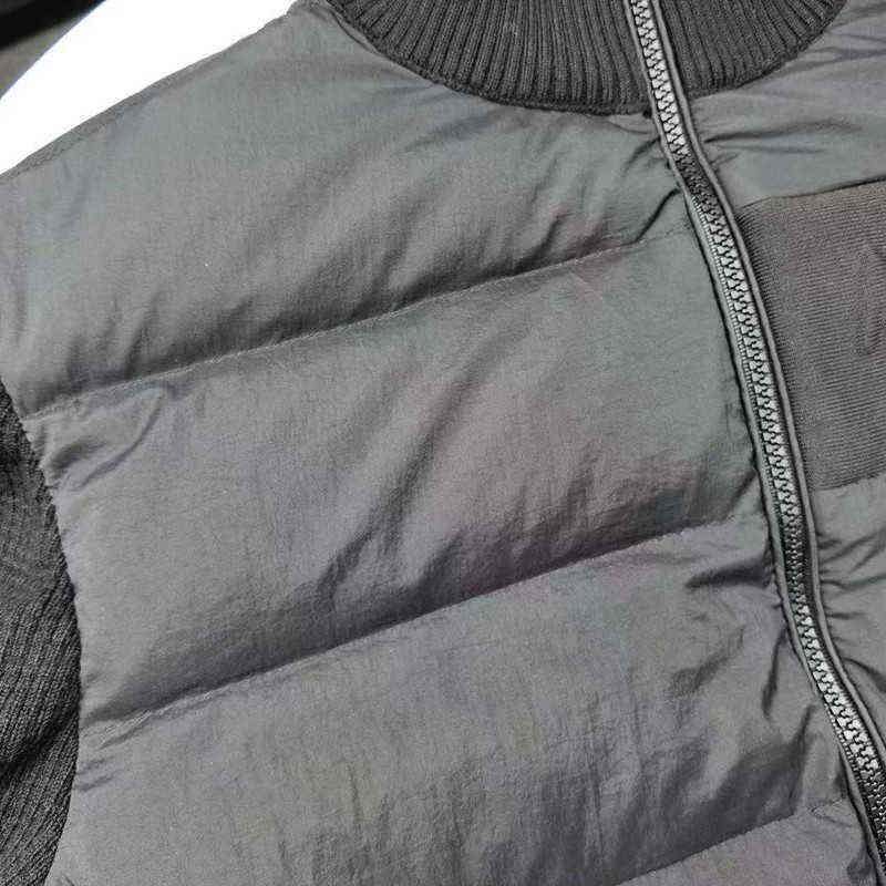 Men's Autumn Winter Wool Blend Knitted Down Jacket Zipper Black White Coat Fashion Casual Male Clothing