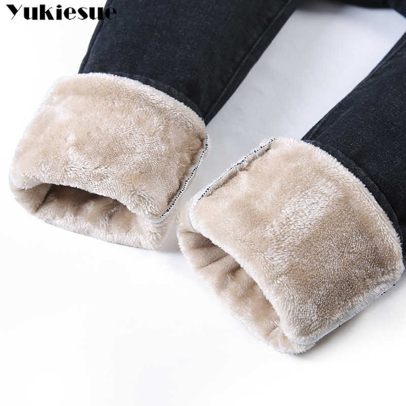 Thick Winter Warm Skinny Jeans for Women Female High Waist Velvet Denim Pants Streetwear Stretch Trousers Plus Size 210922