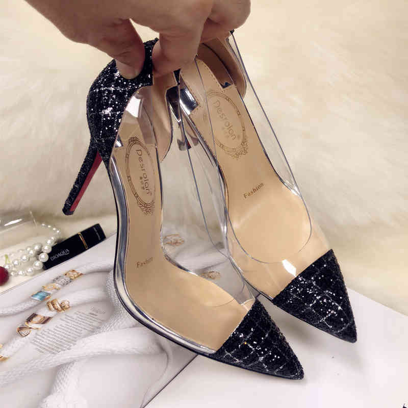 Sandals 2021 spring transparent pointed toe stiletto bridal wedding shoes color matching sequins banquet dress women's single S5NP, Silver
Sandals 2021 spring transparent pointed toe stiletto bridal wedding shoes color matching sequins banquet dress women's single S5NP, Silver