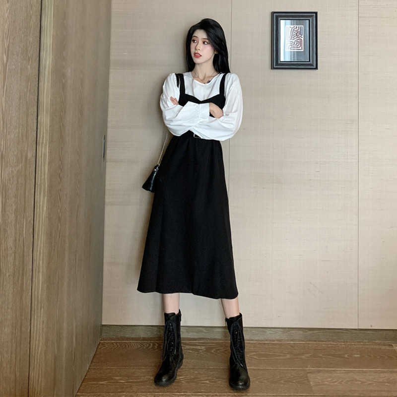 Office Lady Midi Dres Casual Personality Elegant Party plus size Autumn O-neck Long Sleeve Korean 210623