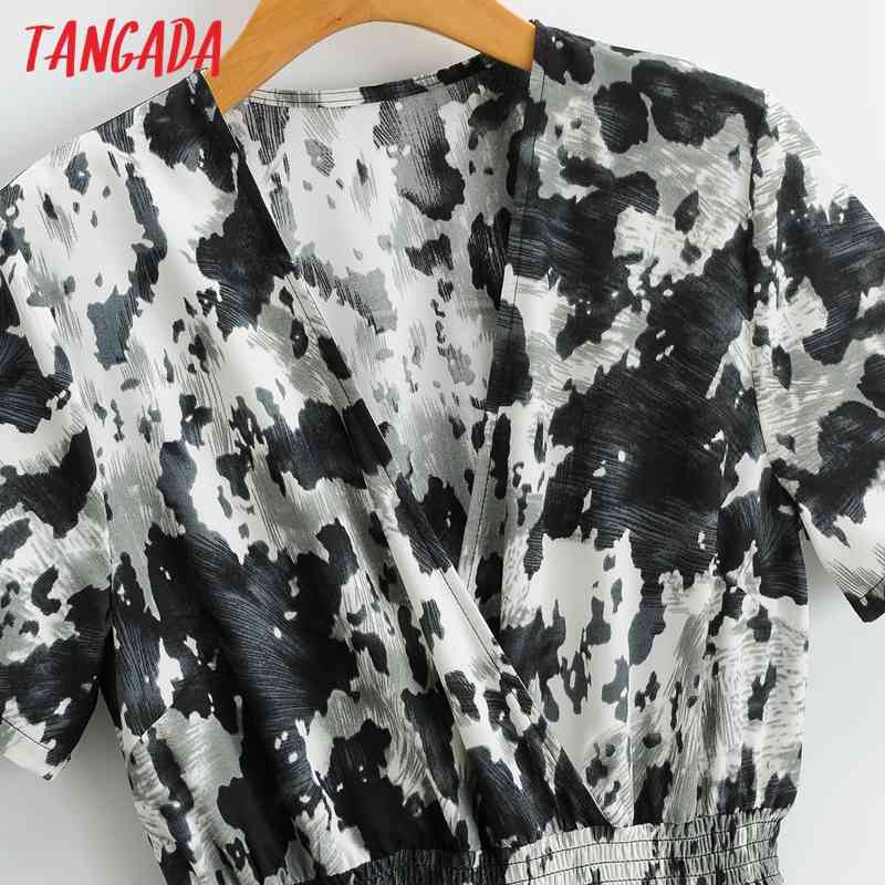 Women Tie Dye Print Chiffon Summer Short Sleeve with Slash Female Casual Jumpsuit 1F101 210416