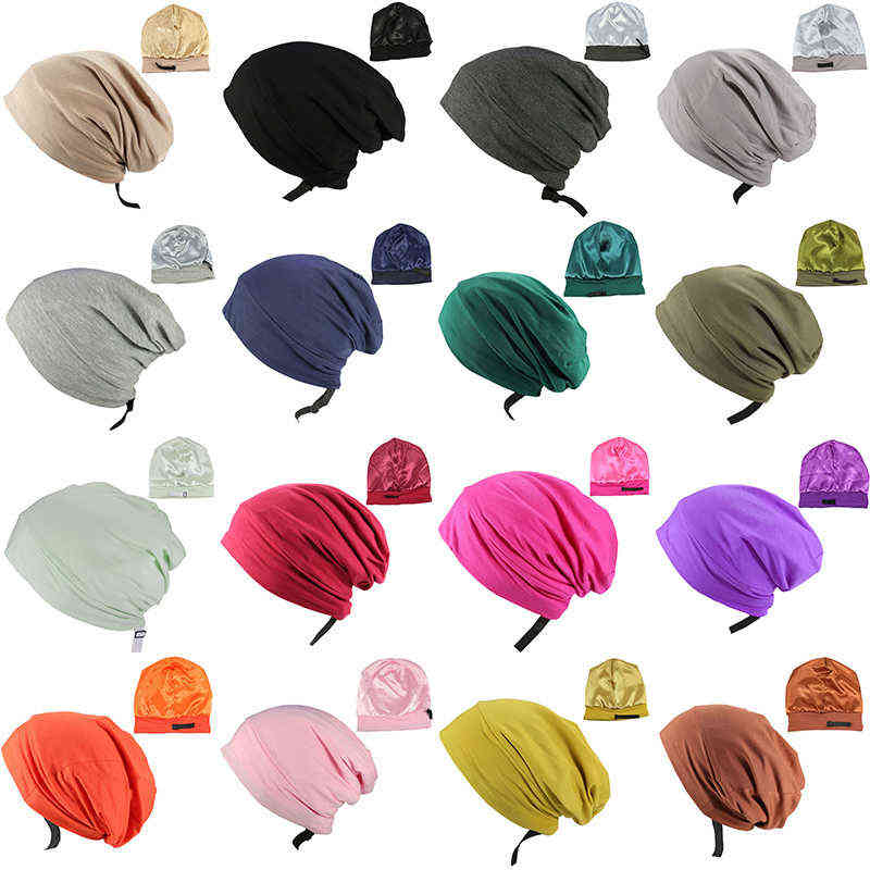 WEOOAR Adjustable Lined with Satin Bonnet for Women Men silk Satin Hat Hair Night for Sleeping Cap Cotton Beanie Hood MZ226 220124