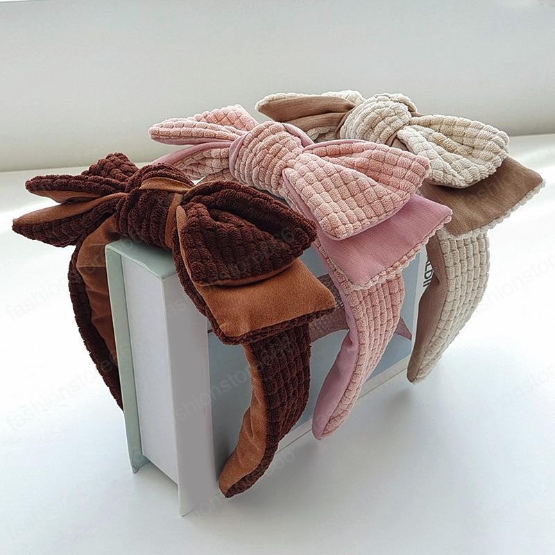 Korean Style Sweet Double Bow Headband Women Fashion All-match Face Wash Hair Hoops New Solid Color Headwear Hair Accessories