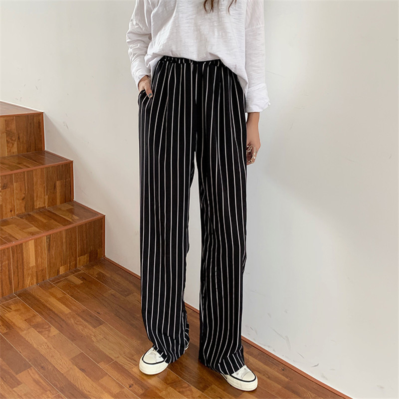 Minimalist Wide Leg Pants Women Bottoms Autumn Spring Stylish Office Lady High Waist Straight Striped Female 210421
