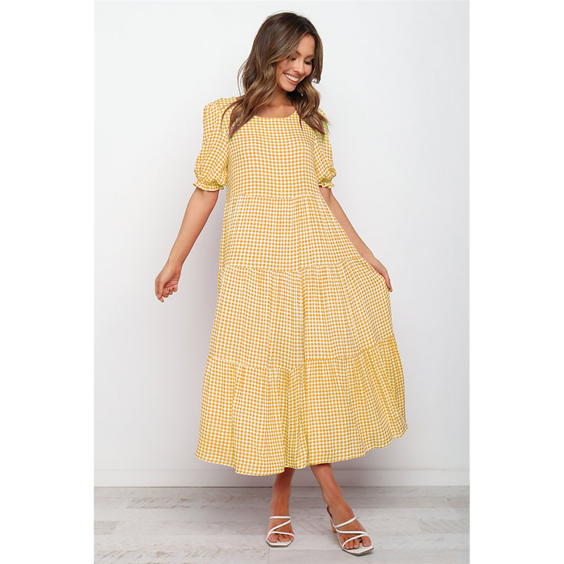 PROPCM Summer Dress Women Casual Short Sleeve Plaid Printed Sundress Loose Pleated Mid-Calf Dresses Femme Party Robe, Th2150521-no1
PROPCM Summer Dress Women Casual Short Sleeve Plaid Printed Sundress Loose Pleated Mid-Calf Dresses Femme Party Robe, Th2150521-no1