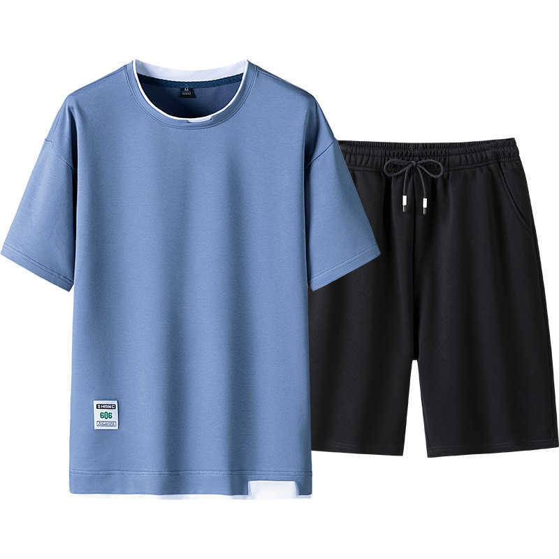 Men Solid Color Tracksuit Set T-shirt+Shorts Summer Fashion Clothing Men 2 Piece Set Men Suits Short Sleeve Short Set Summer 210603