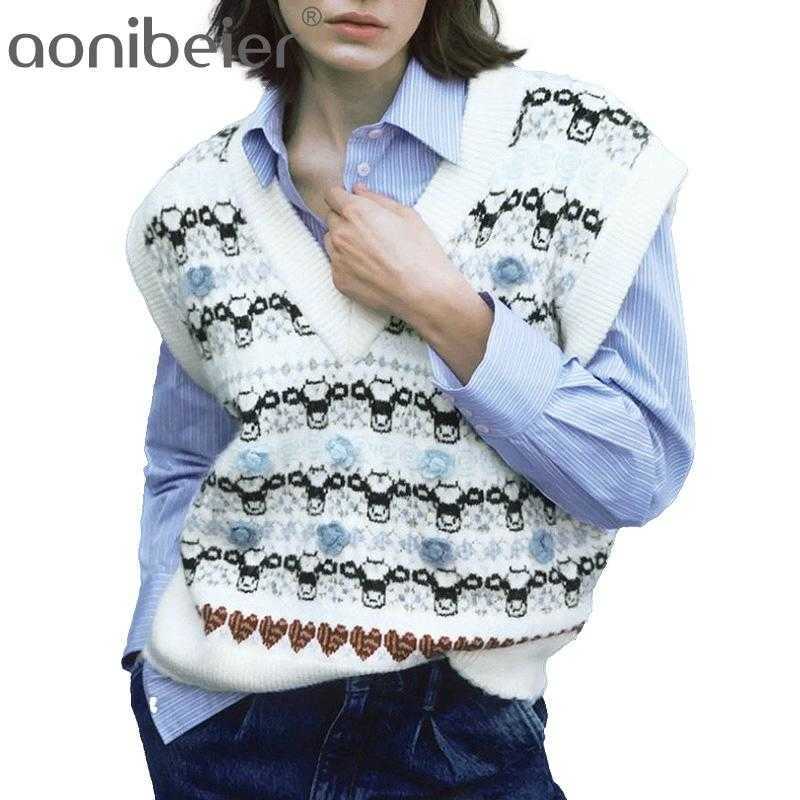 Women' Vest Knitted Oversize Sweaters Sleeveless Jumpers Animal Printed Female Vintage Knitwears Chic Mujer V neck 210604, White
Women' Vest Knitted Oversize Sweaters Sleeveless Jumpers Animal Printed Female Vintage Knitwears Chic Mujer V neck 210604, White