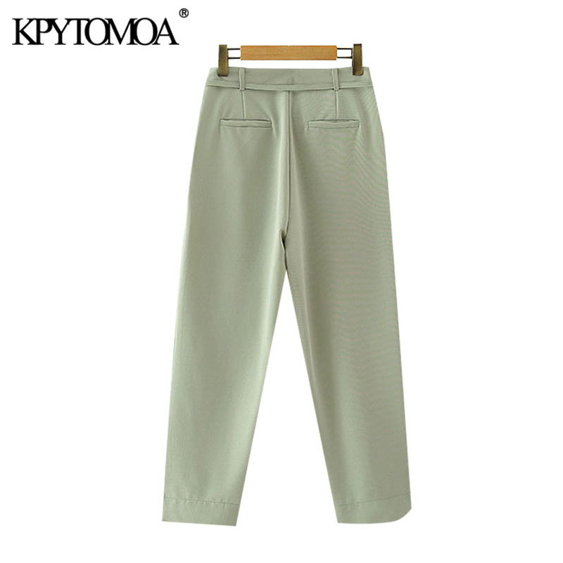 Women Fashion With Drawstring Tied Straight Pants High Waist Side Pockets Female Ankle Trousers Mujer 210420