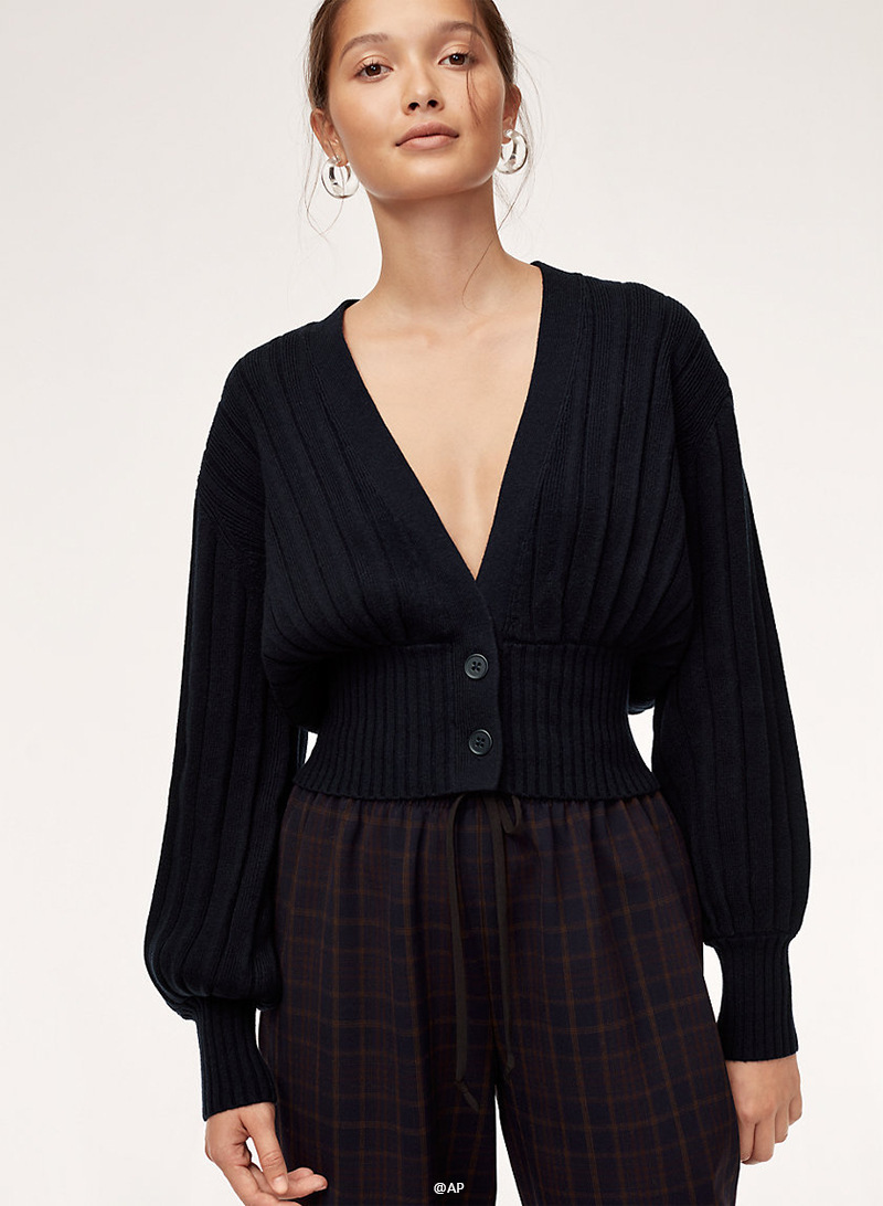 Women Sweater Lantern Sleeve V-Neck Short Cardigans Sweaters Black White Red Yellow All Match Knit 210513