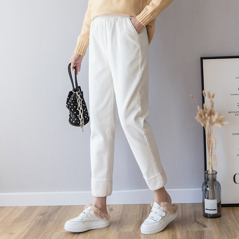 Pants Women Harajuku Ropa Invierno Mujer Cotton Corduroy Ankle-Length Plus Size Loose Drawstring Solid 210428