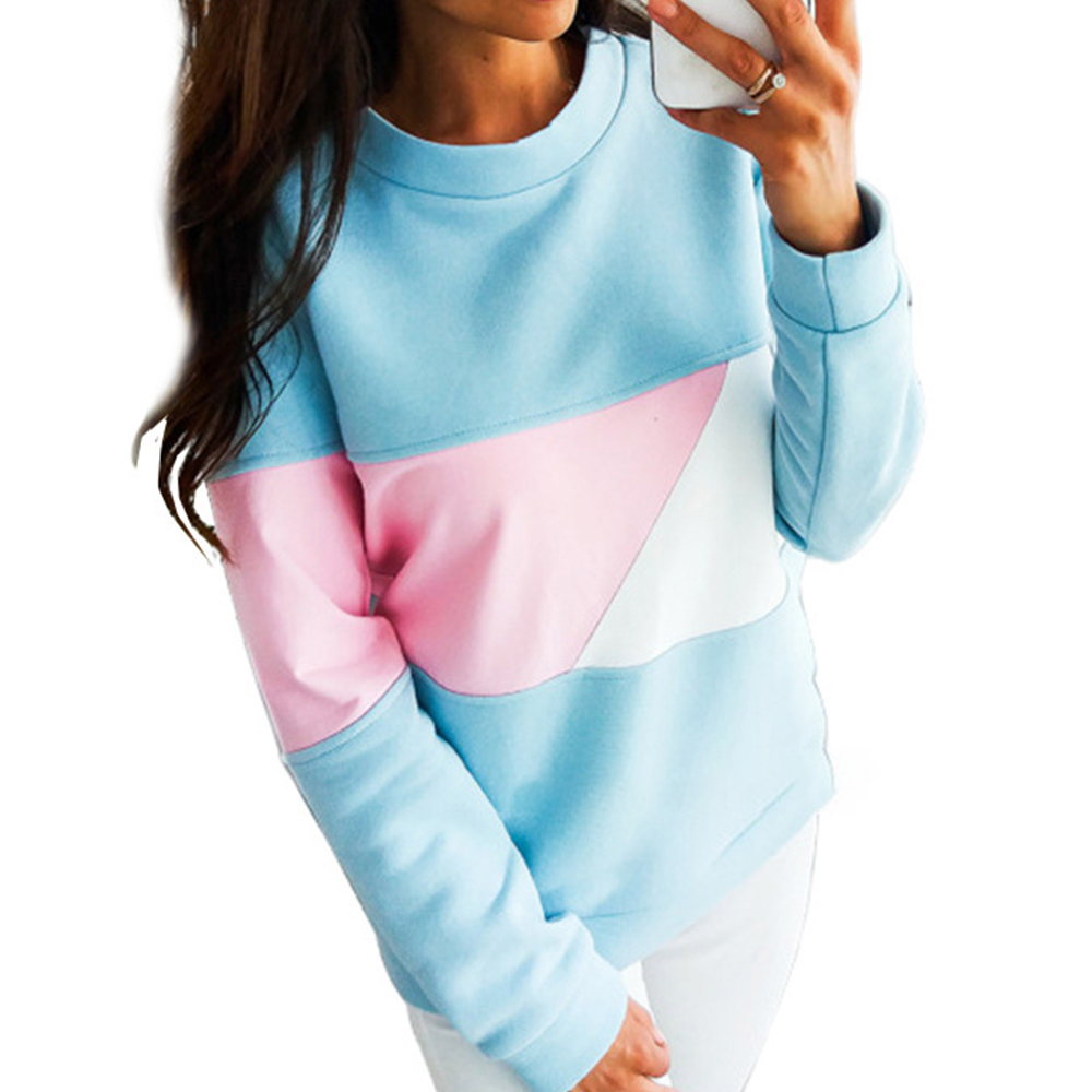 Women Autumn Winter Long Sleeve O Neck Hoodies Color Block Patchwork Loose Sweatshirts Casual Pullover 210428