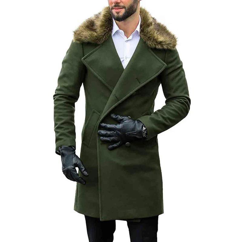 Men's Wool & Blends Men Trench Coat Long Jacket Fleece Outwear Formal Office Work Casual Peacoat