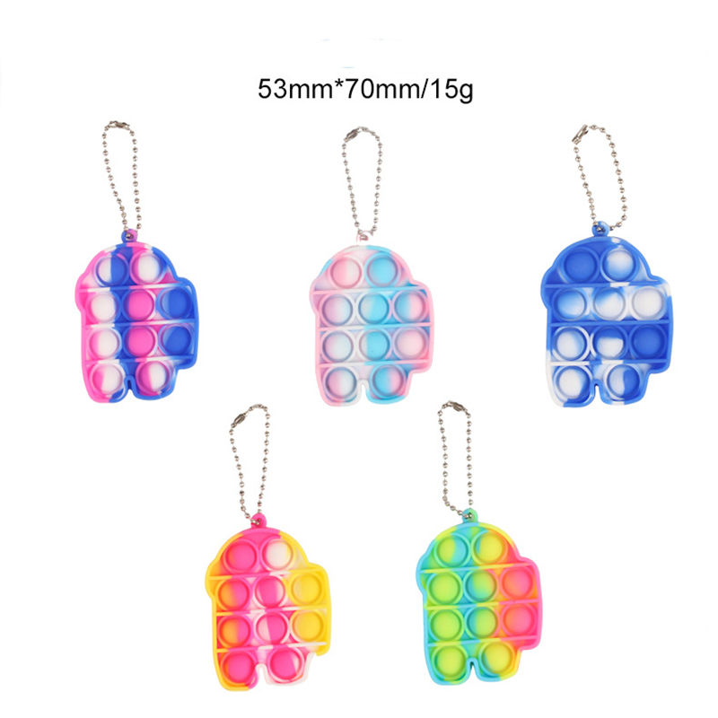 Pop It Fidget Toys Keychain Rings Simple Push Bubble Poppers Decompression Toy Key Chain Soft Rainbow Sensory Reusable Squeeze Anti Stress Board Game 